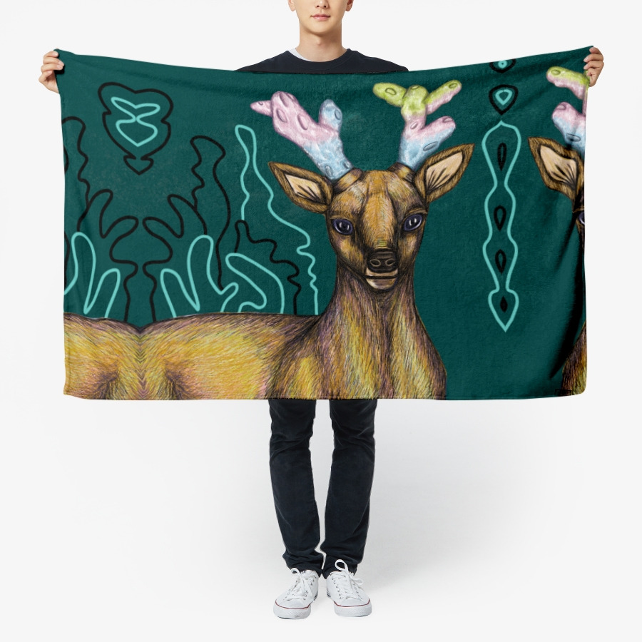 Coral Deer  Fluffy Blanket , MARPPLESHOP GOODS