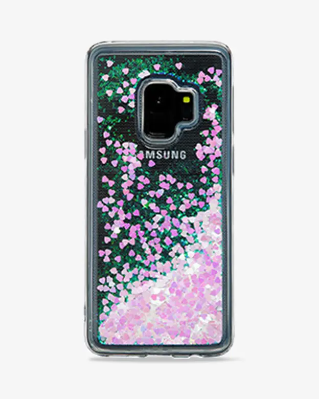 Galaxy S9 Glitter Case (Hearts)