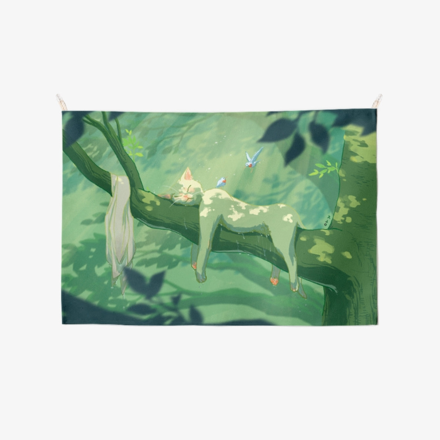 Sleeping cat on tree fabric poster, 마플샵 굿즈