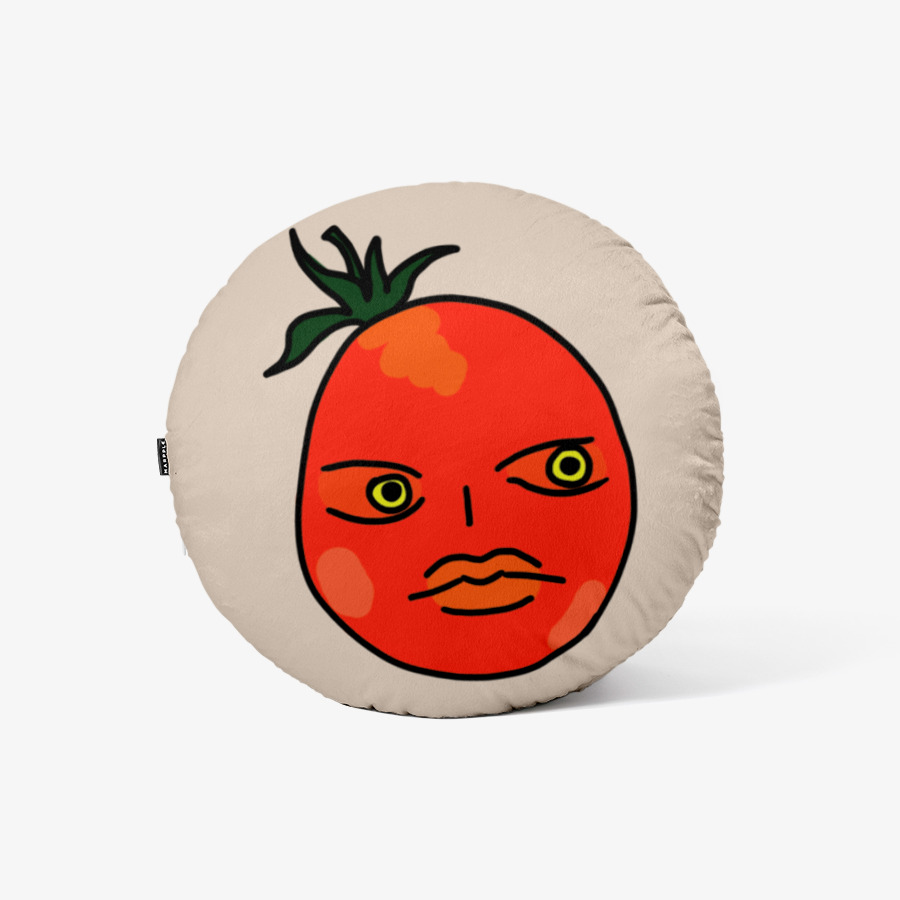 Staring Cherry Tomato Velboa Round Cushion, MARPPLESHOP GOODS