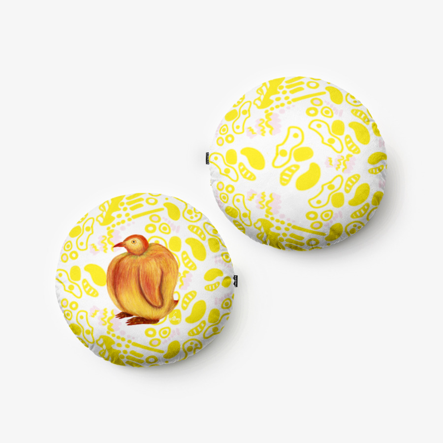 Yellow Peach Penguin Velboa Round Cushion, MARPPLESHOP GOODS
