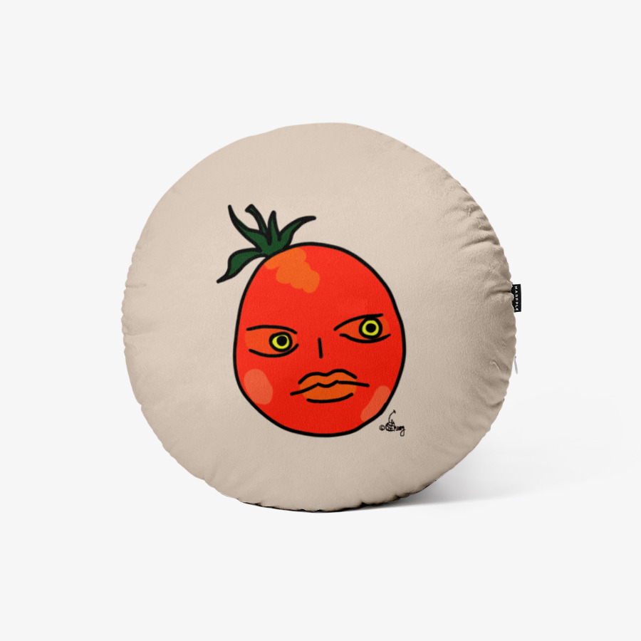 Staring Cherry Tomato Velboa Round Cushion, MARPPLESHOP GOODS
