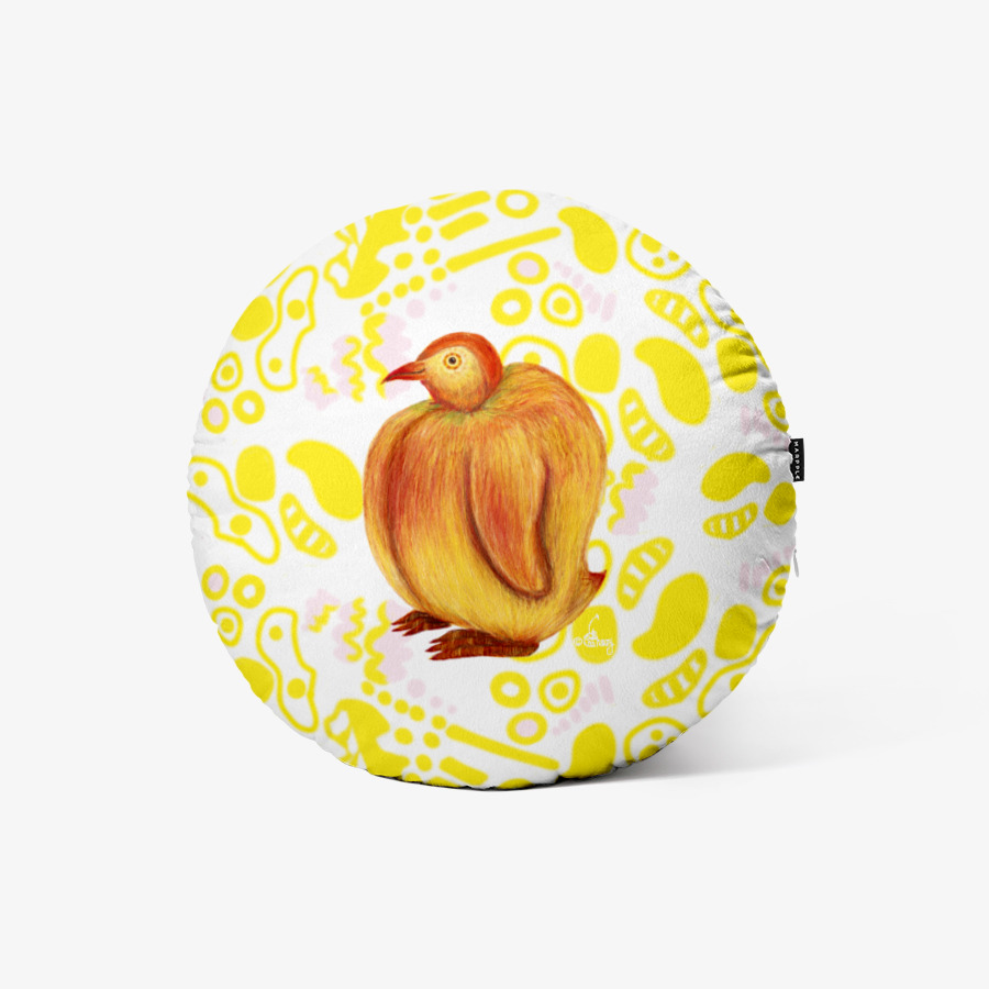Yellow Peach Penguin Velboa Round Cushion, MARPPLESHOP GOODS