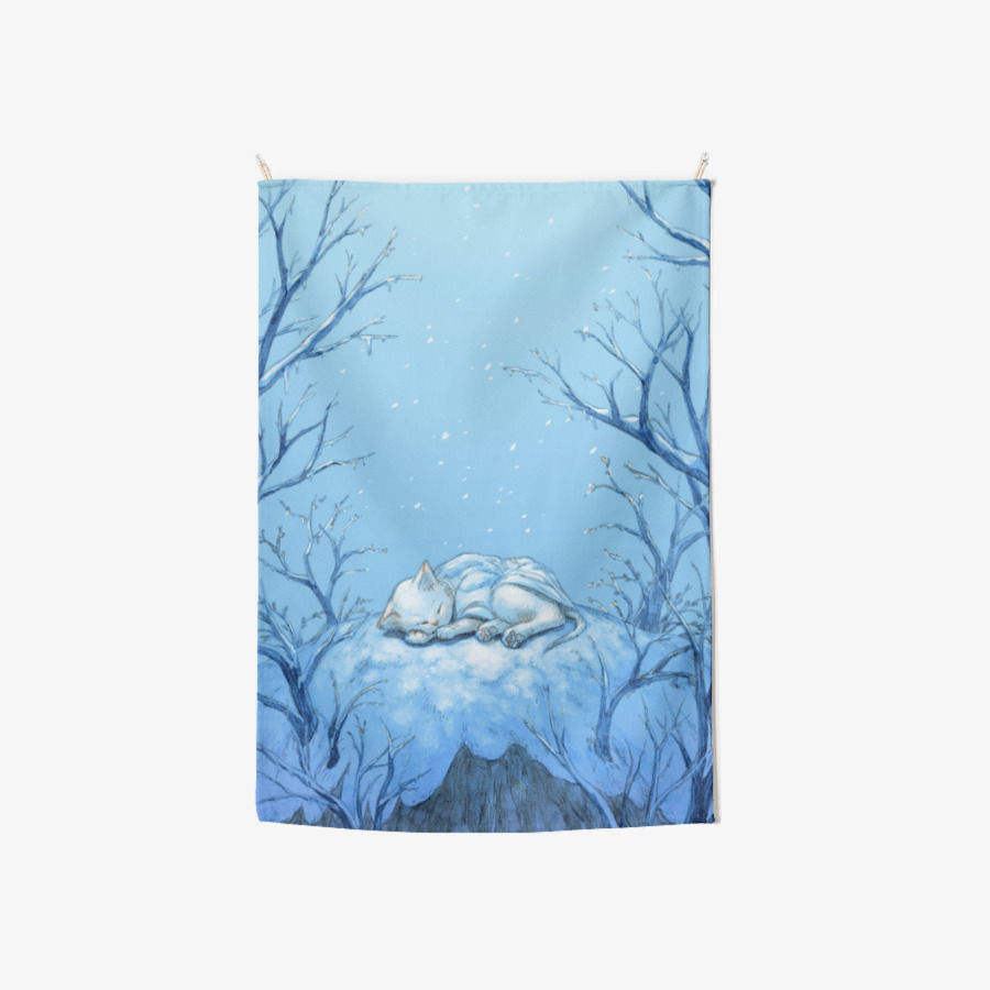 Winter sleeping cat fabric poster, MARPPLESHOP GOODS