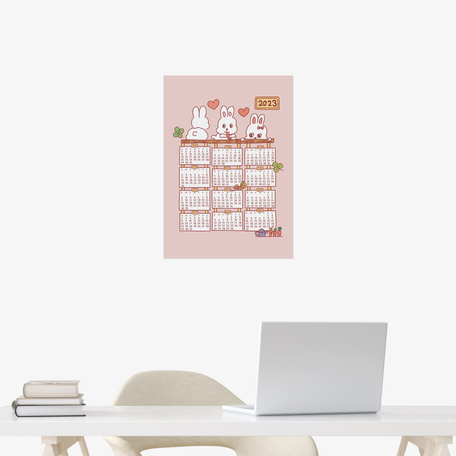 2023 Lovely Bunny Poster Calendar Pastel Pink, MARPPLESHOP GOODS