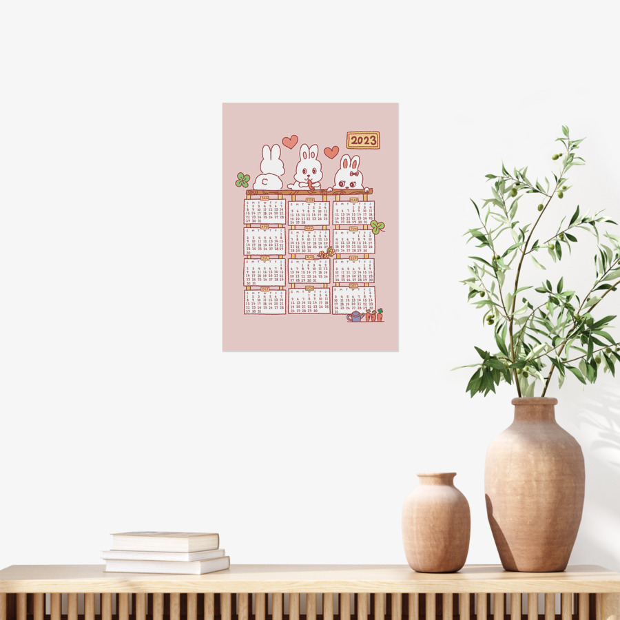 2023 러블리 버니 포스터 캘린더 파스텔 핑크, 마플샵 굿즈