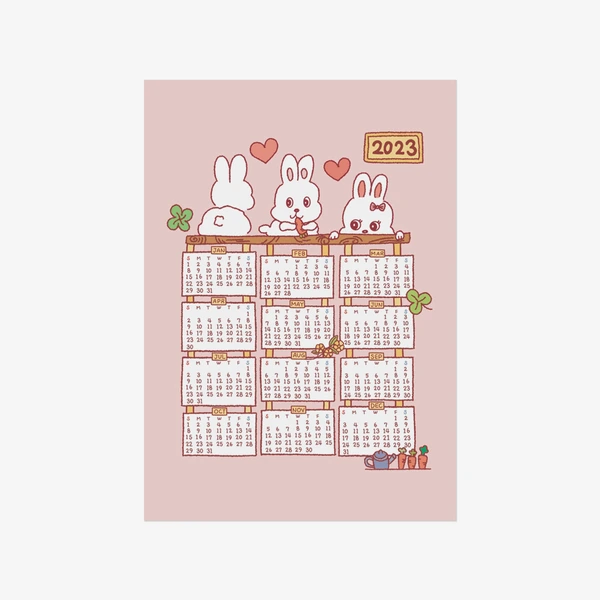 곰강 Goods, 2023 Lovely Bunny Poster Calendar Pastel Pink