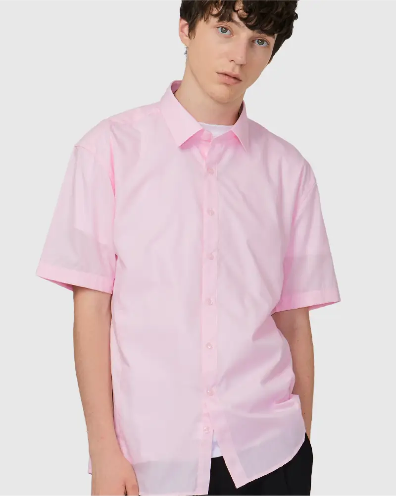 Basic Short Sleeve Woven Shirt (Pink)