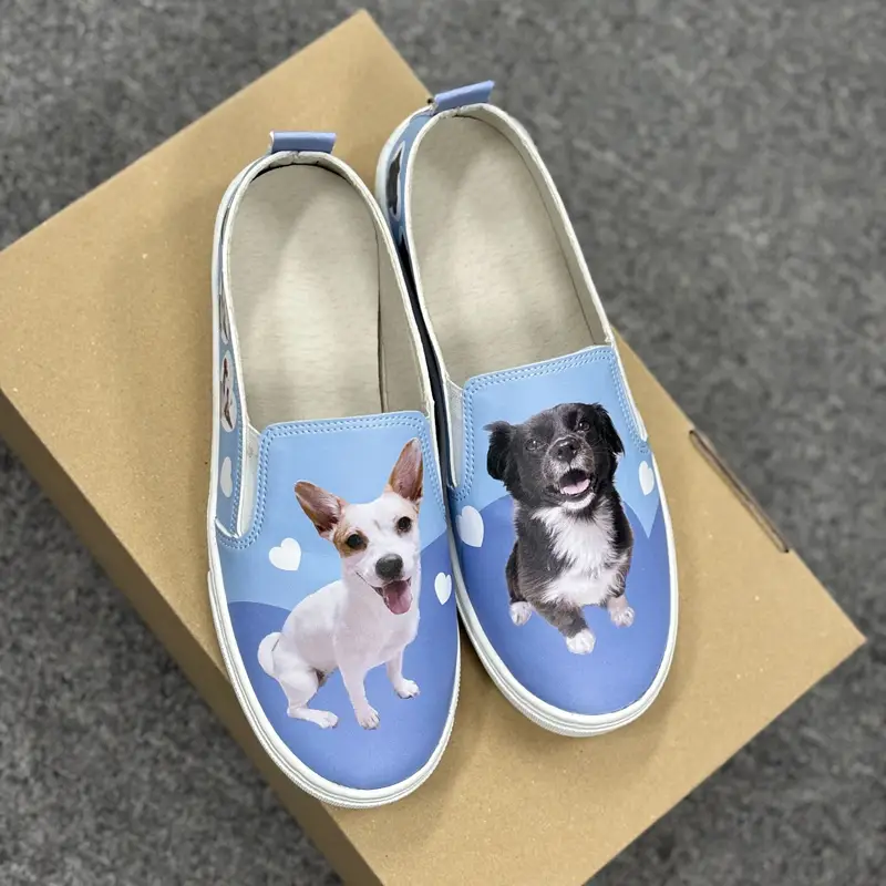 Custom Slip-ons (S) Purchased M5.5 / W7 제작 후기 Slip-on custom products, can they be made pretty? I was a little worried when I ordered them, but I am really satisfied beyond my expectations! 
I filled them with photos of my family dog and decorated them with sky blue and heart patterns, and when I received them, both the dog photos and colors were expressed clearly, so they came out really well. 
Everything except the sole of the slip-on can be designed, and the overall design is so pretty and well-made that it is a complete custom shoe! 
I usually wear size 235, and the slip-on S size 240 fit me comfortably. The product itself was really comfortable to wear. 
Thanks to the unique convenience of slip-ons, they are easy to put on and take off, and the shoes are light and comfortable on the feet. The flexible and durable material makes them great as daily shoes! 
This is a custom product that I really, really want to recommend. I recommend it to anyone who wants to make their own unique shoes or to give a really special gift. 
I bought these as walking shoes to wear with my dogs twice a day, and I am so excited! I'll make a happy walking path 🏃🏻‍♀️✨ 

* This is a review written by an employee after actual use.- 마플 리얼 후기