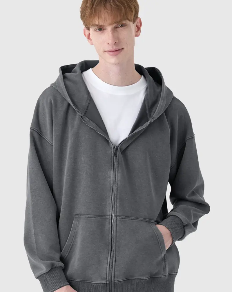 Unique Pigment-Dyed Bonded Zip-Up Hoodie