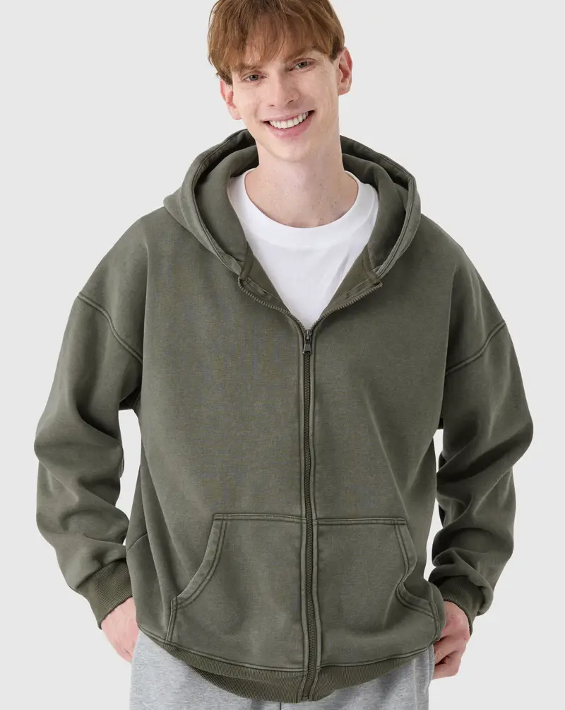 Unique Pigment-Dyed Fleece Zip-Up Hoodie