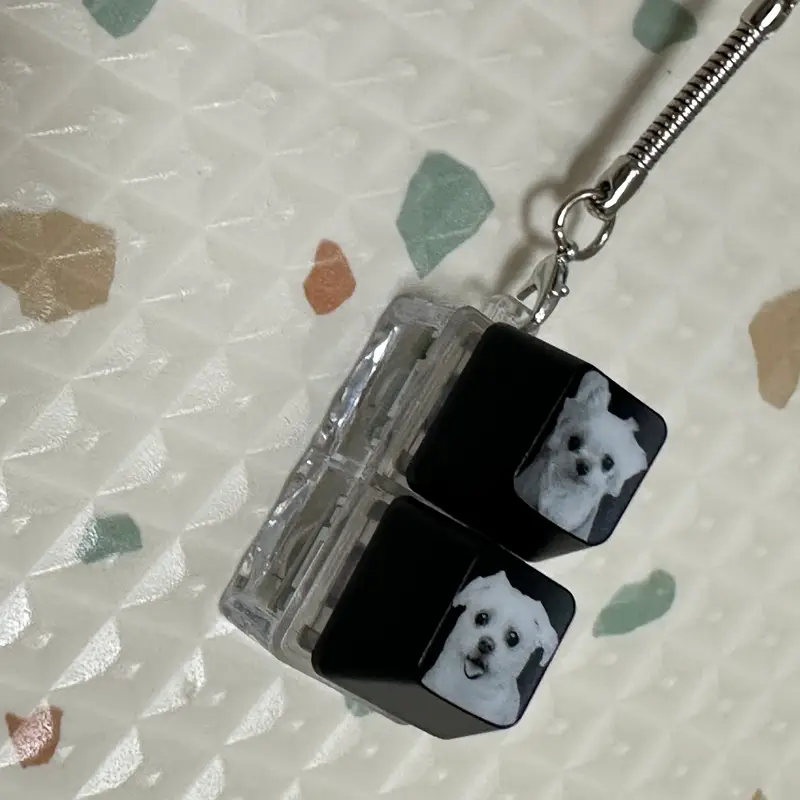 LED Keycap Keyring White (2 unit)  Purchased 1.8 x 1.8 x 1.1 cm 제작 후기 I was worried that the image I was going to make would be a photo, so it wouldn't be expressed well, but it was made clearly and it's really pretty >_< 
When you're absentminded or need healing, when you press the keycap, it makes a cute clicking sound and the rats sparkle, so it's twice as cute :) 
I really like that the rainbow colors make the color change like a pulse when you press it! 
These days, when decorating is popular, it's not a common keyring that everyone carries around, so it would be great to make it as a unique gift and give it to someone around you~!! 

*This is a review written by an employee after actual use.- 마플 리얼 후기