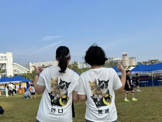 필잇 시그니처 쿨론 티셔츠 L 구매 제작 후기 급하게 주문하면서 빠른 제작 부탁드린다고 했는데
정말 빠르게 배송해주셔서ㅠㅠㅠ 다행히 마라톤에서 언니랑 같이 입고 뛸수있었습니다!
울 고양이지만 너무 귀여웡...
재질도 운동복으로 입기 딱 좋은 시원한 재질이에요! - 마플 리얼 후기 